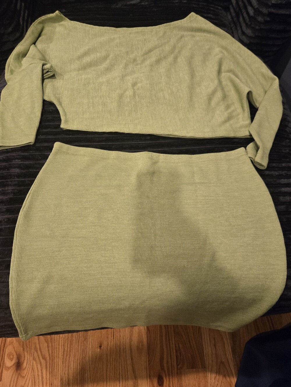 SHEIN Curve Olive Green Knit Top and Skirt Set